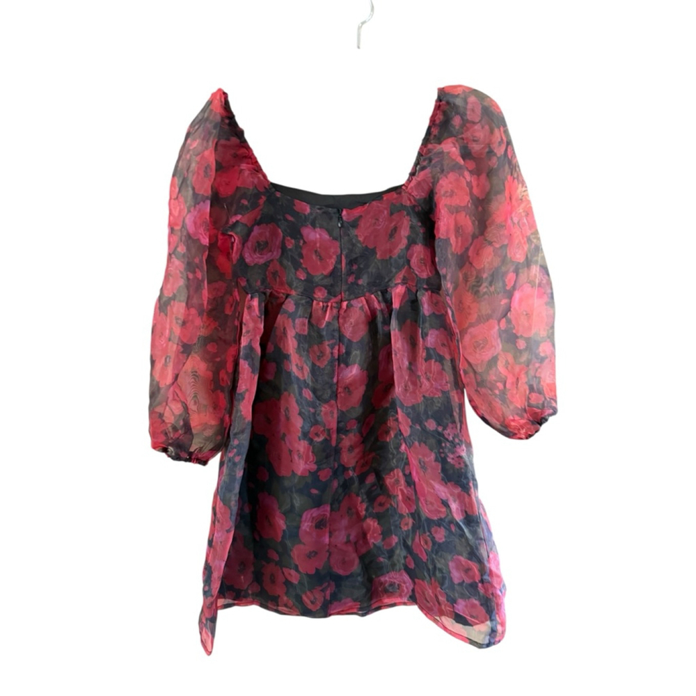 Women's Pink Lily Red Black Floral Mini Dress XS - Picture 9 of 9